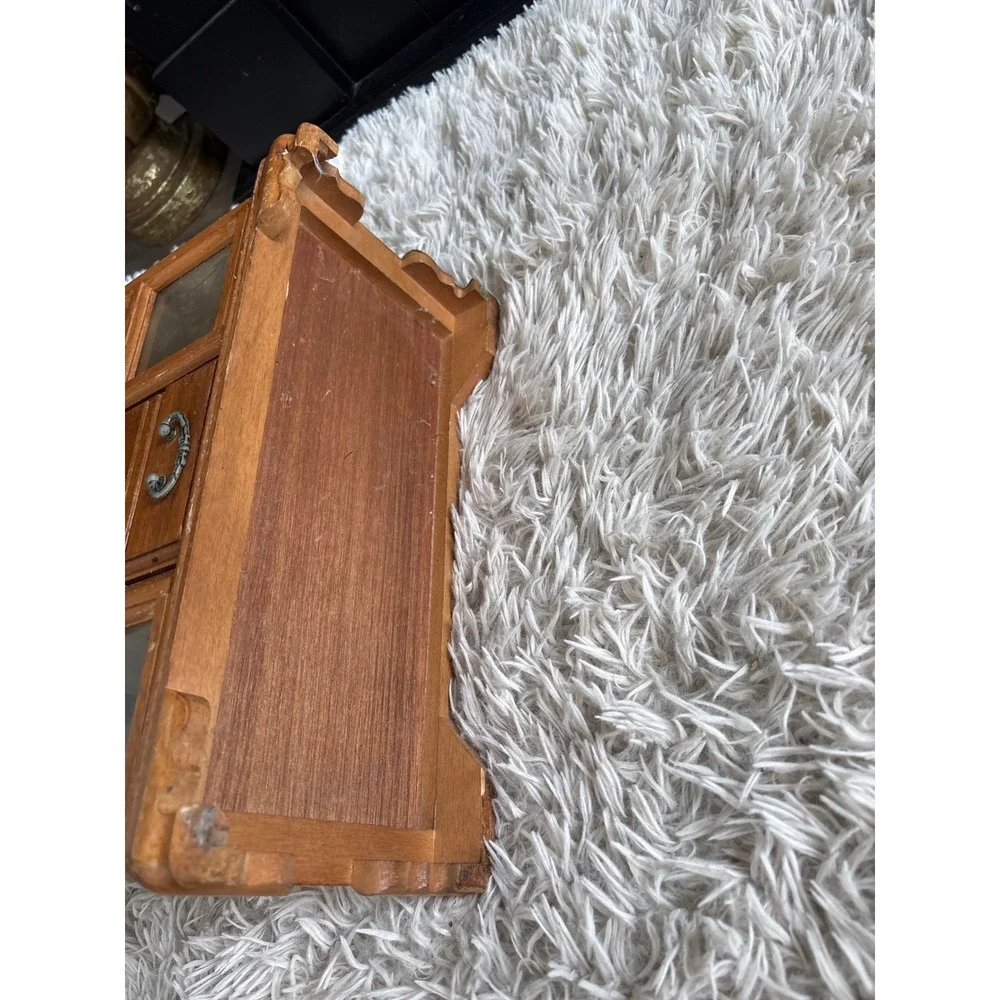 Vintage Wooden Jewelry Box Armoire Etched Glass Doors 4 Drawers Mirror Chest‎